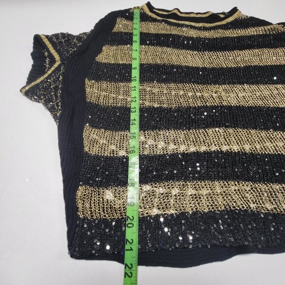 Black Gold Knit Top Metallic Sparkling Open Top Blouse- preloved - Picture 10 of 13